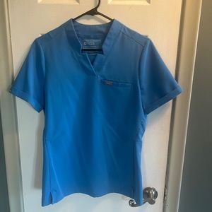 Figs Capri Blue Flo Scrub Top - Size Small